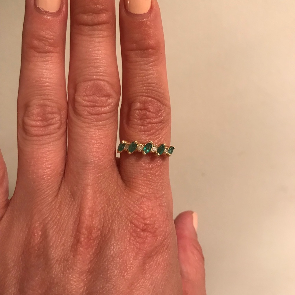 Genuine Estate Emerald and Diamond Band 14k